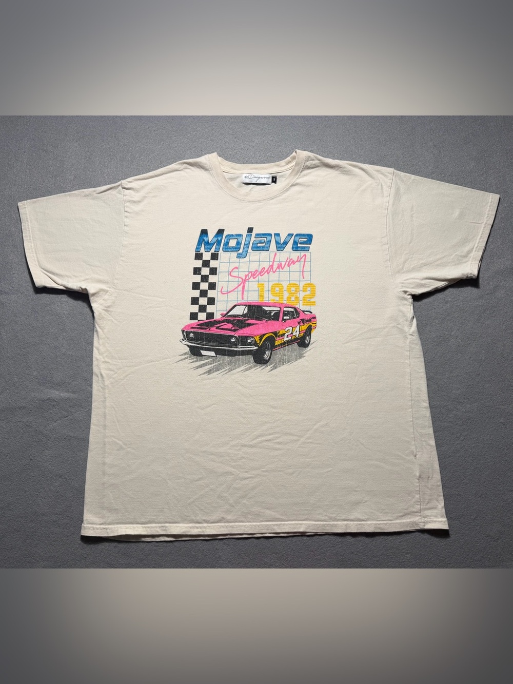 Girl Dangerous Mojave Speedway T-Shirt Women’s M/L Cream Mustang Race Car Tee
